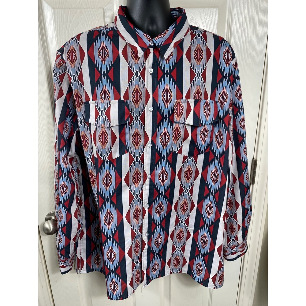 Ouku Aztec Men's 3XL Diamond Aztec Print Button Up Long Sleeve Shirt‎ Western